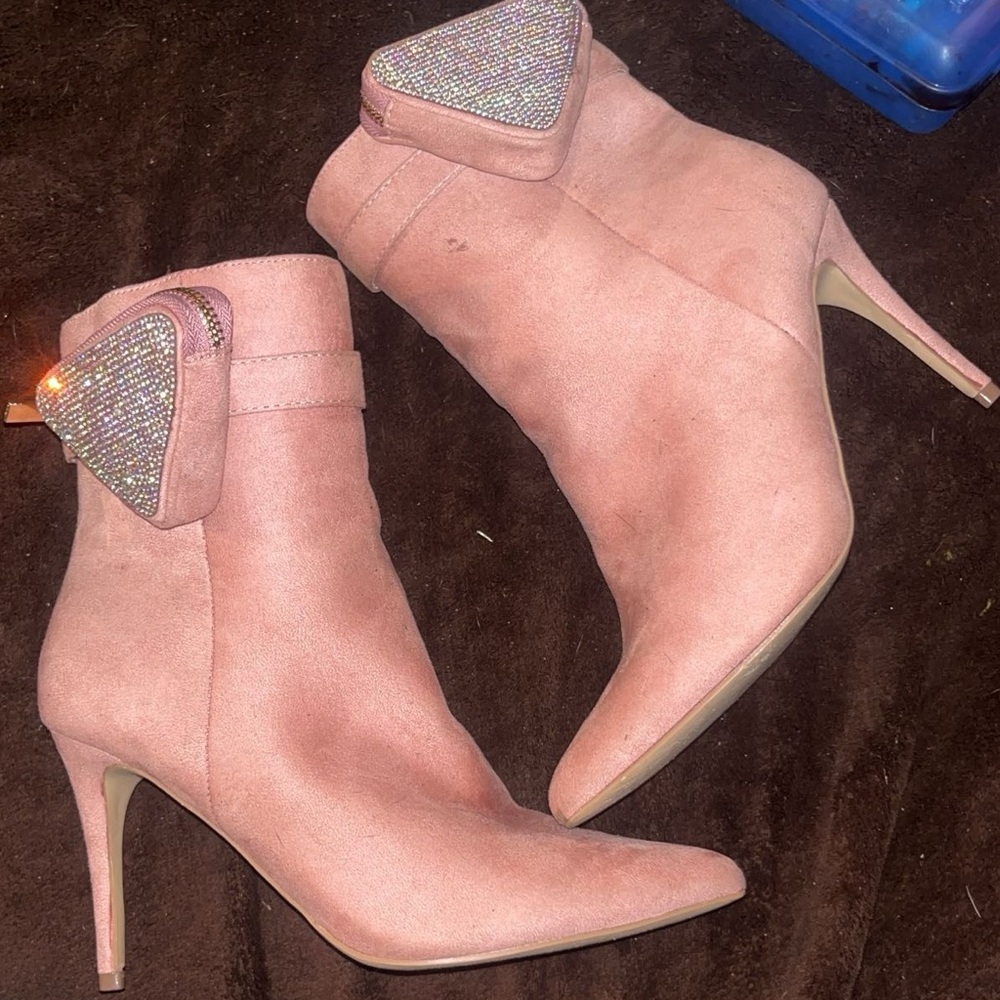 Rouge Helium Heel Booties with Rhinestone Pouch